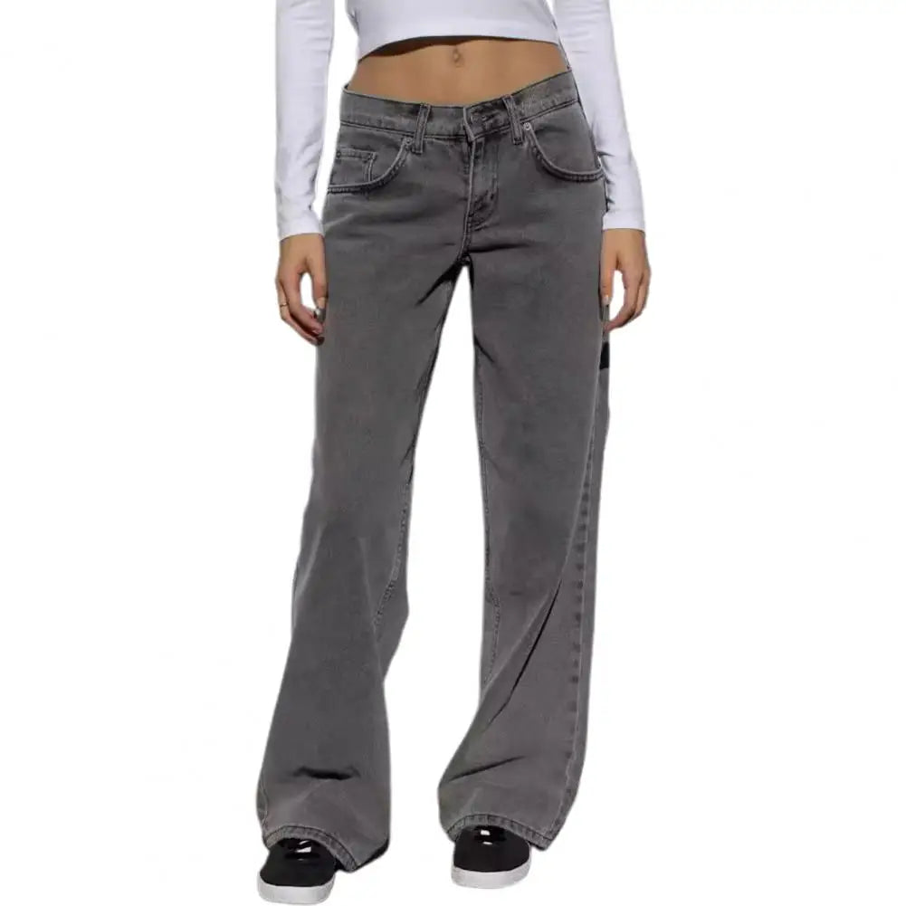 Classic Blue Jeans for Women Straight Leg Stretchy Denim Trousers Simple Design Retro Style Elastic Waist ﻿