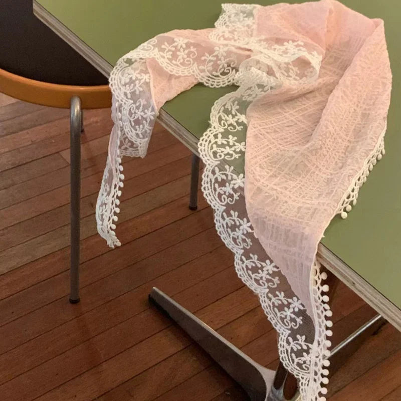 Ouyang Nana's White Lace Headscarf Triangle Fcarf For Women's Summer Seaside French Countryside Style Hair Scarf Headband