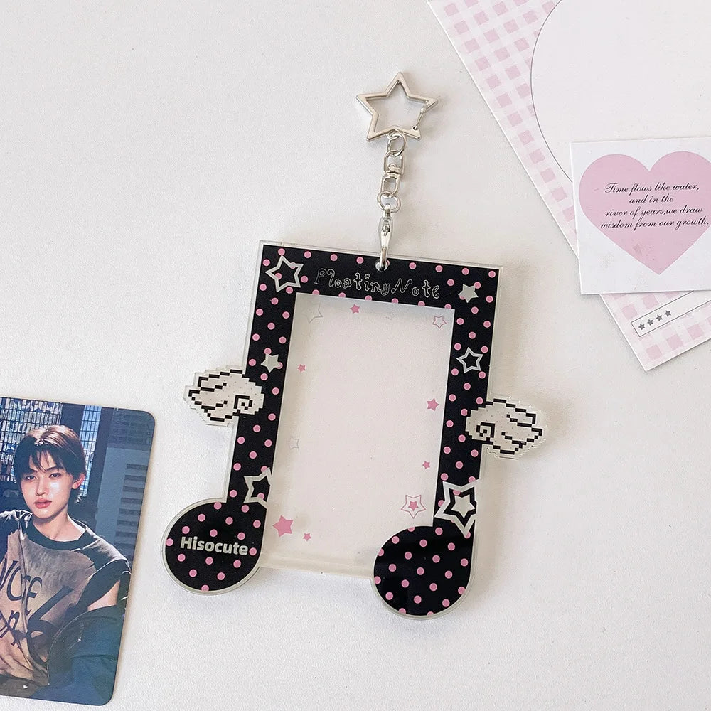 Fashion Kpop Acrylic Musical Note 3in Photo Card Holder Cute Girl Idol Photo Storage Card Bag Student Backpack Pendant Keychain