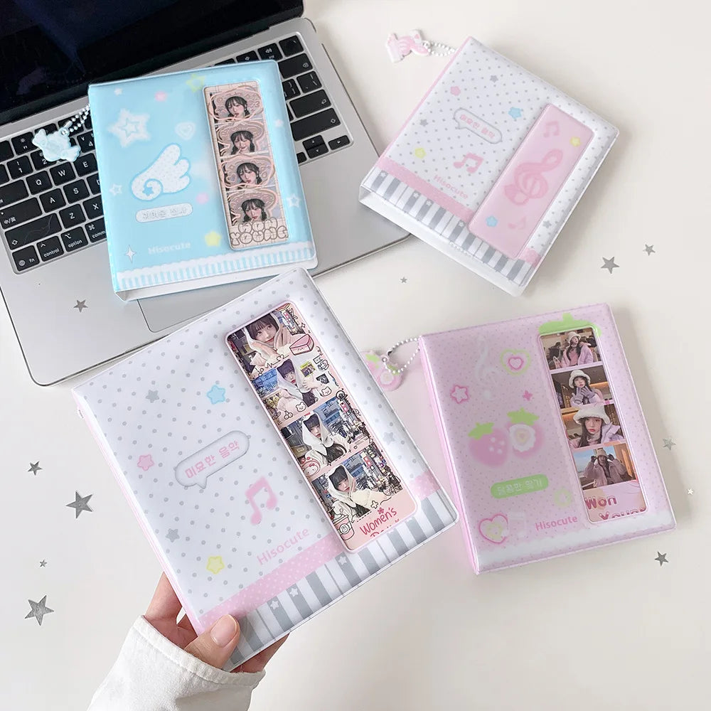 Kpop Korean Cartoon Strawberry Life 4 Grid Photo Card Holder Fashion Cute Girl Idol Photo Storage Card Album Polaroid Album Gift
