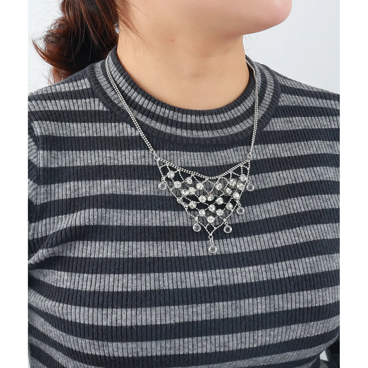 Fashion tassel mesh necklace winter sweater chain Bohemian style diamond studded niche style