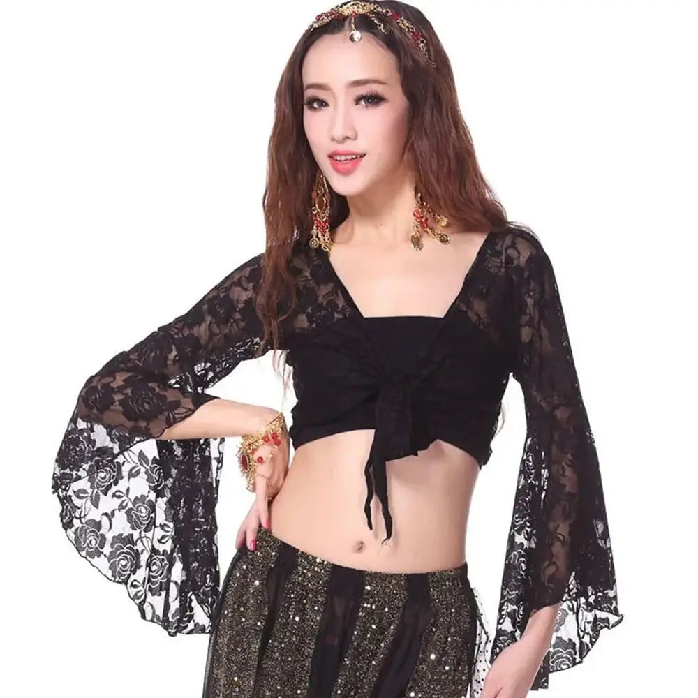 Women's Belly Dance Top  Short Cardigan Lace Long Sleeve Shrug Lace-up Shirt Gymnastics Cover Up Cardigan Wraps New