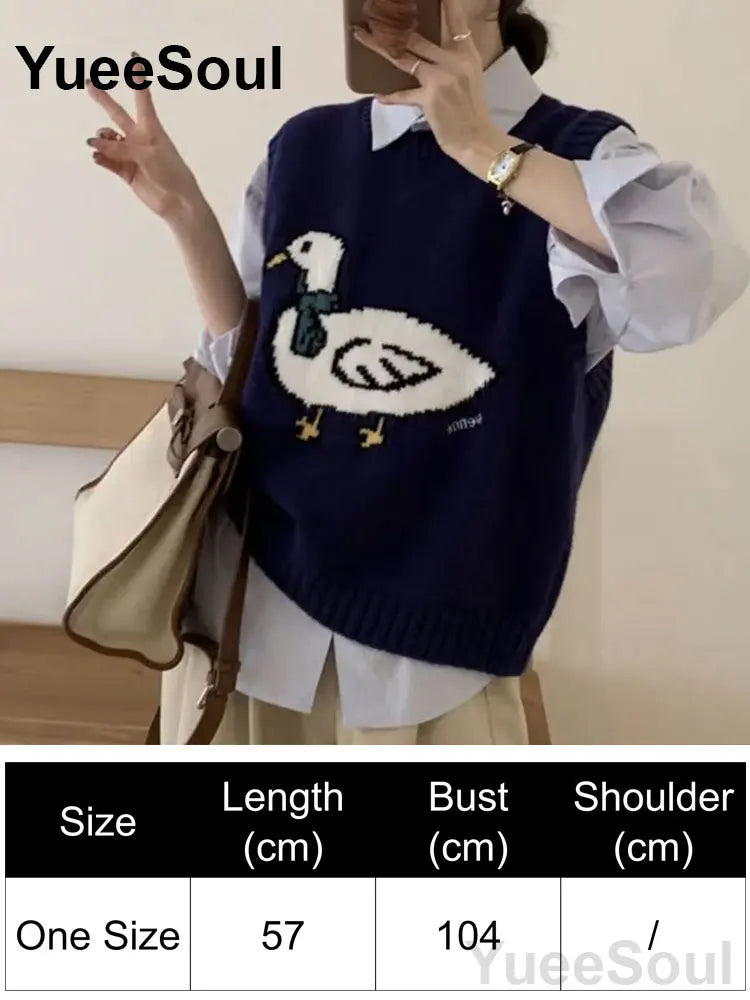 Blue Argyle Women's Vest Plaid Sleeveless Pullover Loose Knitted Sweater Vest 2026 New Autumn Y2K Casual Oversized Waistcoat
