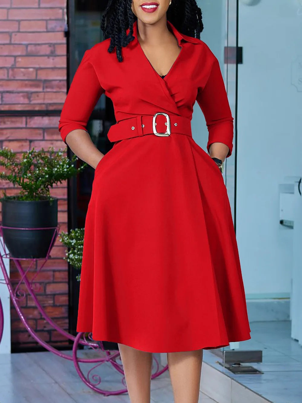 Women's Spring New Luxury Fashion Versatile Collar Solid Color High Waist Elegant Large Size Dress