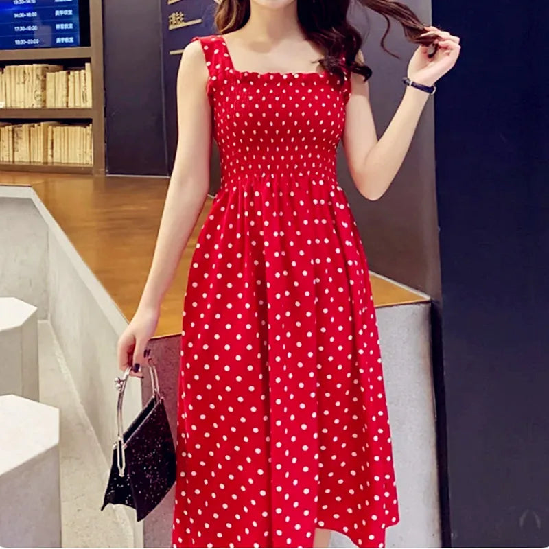 Summer Befree Beach Long Vintage Dots Casual Ruffles Elegant Party Maxi Strap Camis Silky Dress Vestidos Sexy Dresses Women