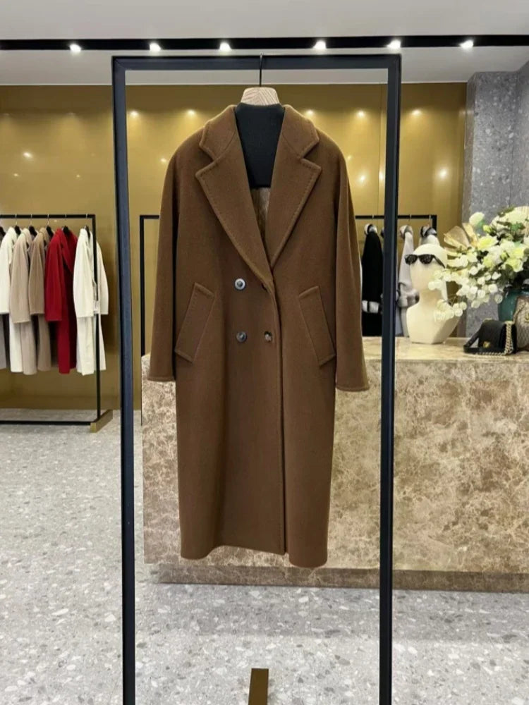 101801 Italy imported double-sided cashmere coat for women medium and long 2025 new original woolen coat for women