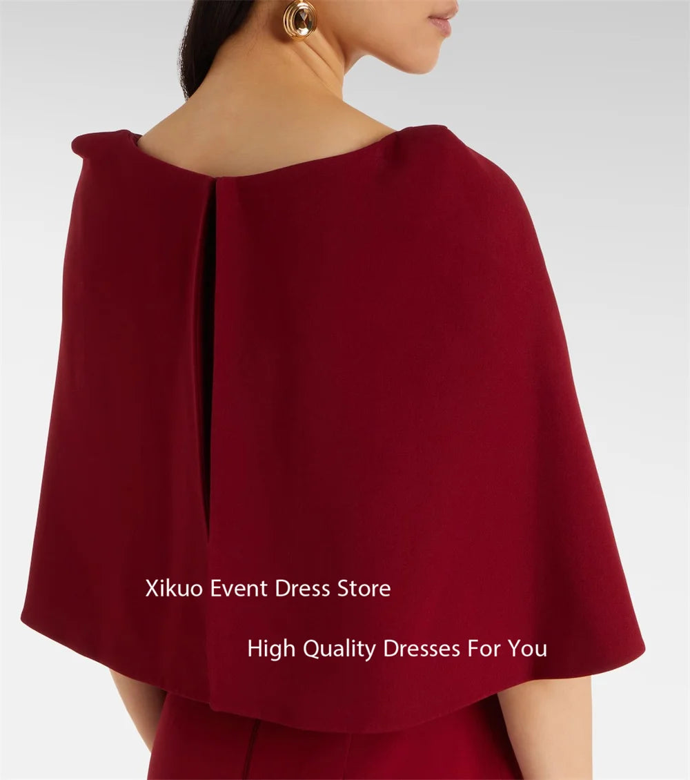 Xikuo Burgundy V Neck Evening Dresses Half Sleeves Bow Mermaid Prom Gowns Floor Length Pleated Sukienka Wieczorowa Customized