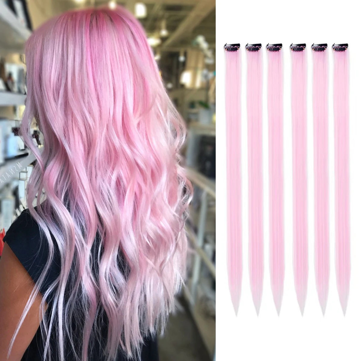 Clip in Hair Extensions Colored Party Highlights 22 inches 6pcs/pack Multi-colors Straight Hair Synthetic Hairpieces Royal Blue