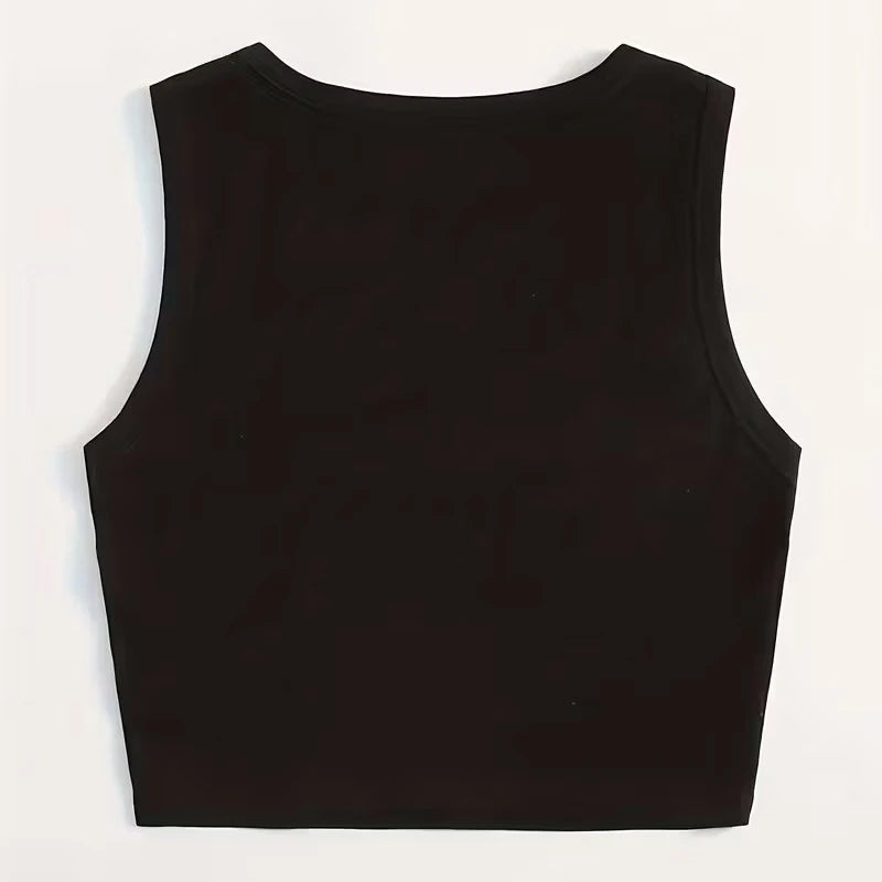 Women's Solid Round Neck Sleeveless Vest T Shirt 90s Graphic Y2k Tank Tops for Woman Fashionable Black White Crop Tops Clothes