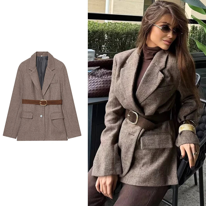 New Women's Jackets Blazers Spring 2026 New Fashion Khaki Slim V-neck Office Blazers Chic Elegant Young Women's Warm Coats