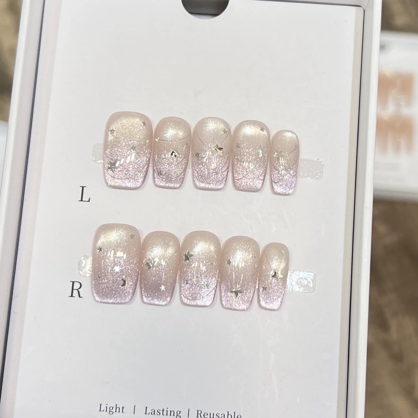 10Pcs Sweet Mid-length Ballet False Nails Art Fashion Pink Cat Eye Lovely Bow Wearable Finished Nails Set Summer Acrylic Nails