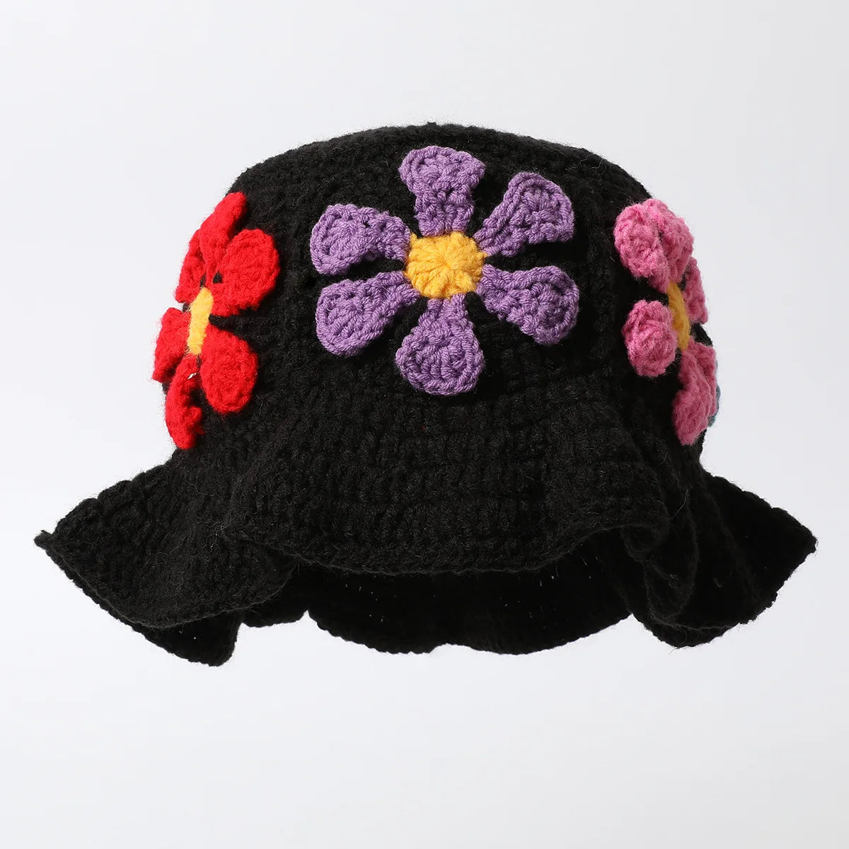 2023 Autumn New Crochet Korean Handmade Bucket Hat Women Weaving Knitted Hat  Fashion Flowers Autumn Winter Beanies Basin Cap