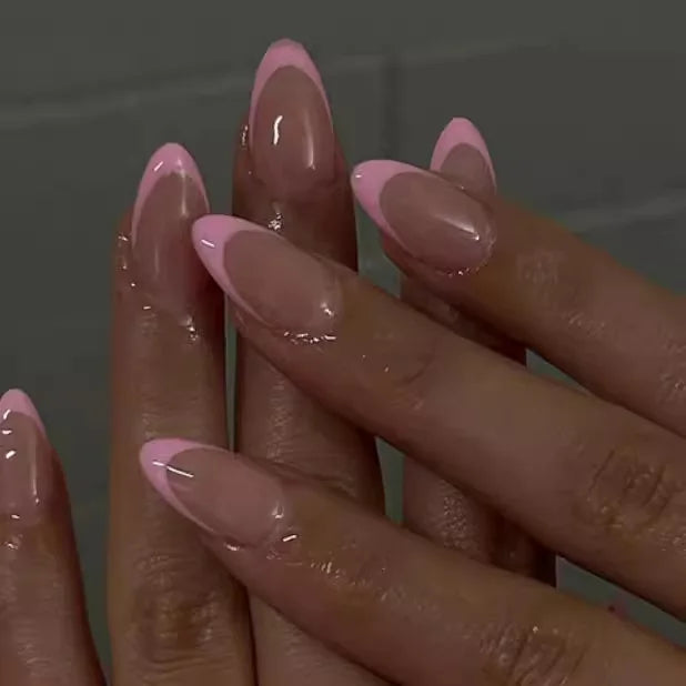 24Pcs Almond Press on Fake Nails Wearable Red Purple Blusher Halo Design False Nails Acrylic Full Over Simple Fashion Nail Tips