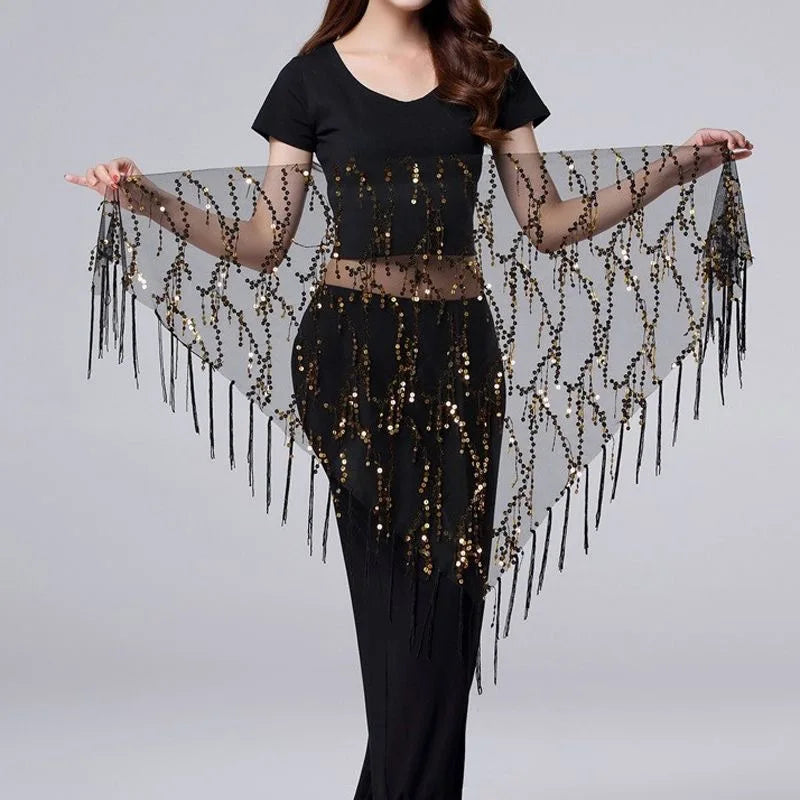 1pc Belly Dance Hip Scarf Chiffon Skirt Wrap Professional Scarf Skirt Costume with Coins for Yoga Belly Dancing,Autumn,new years
