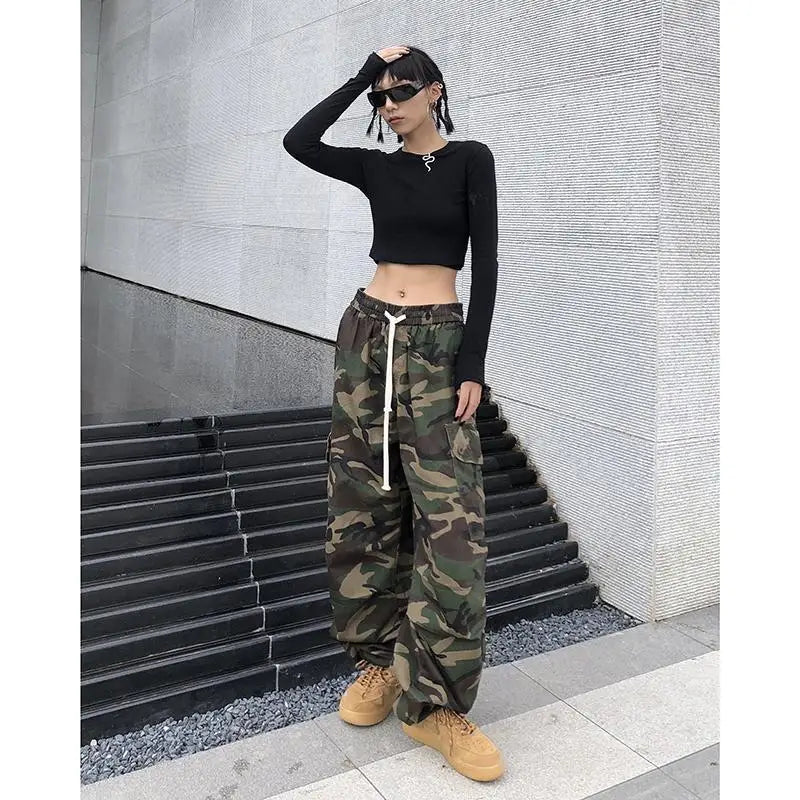 Women's Camo Pants Green  Military Army Combat Trousers Wide Leg Jeans Tactical Pants Camouflage Sweatpants Wide Leg Jeans