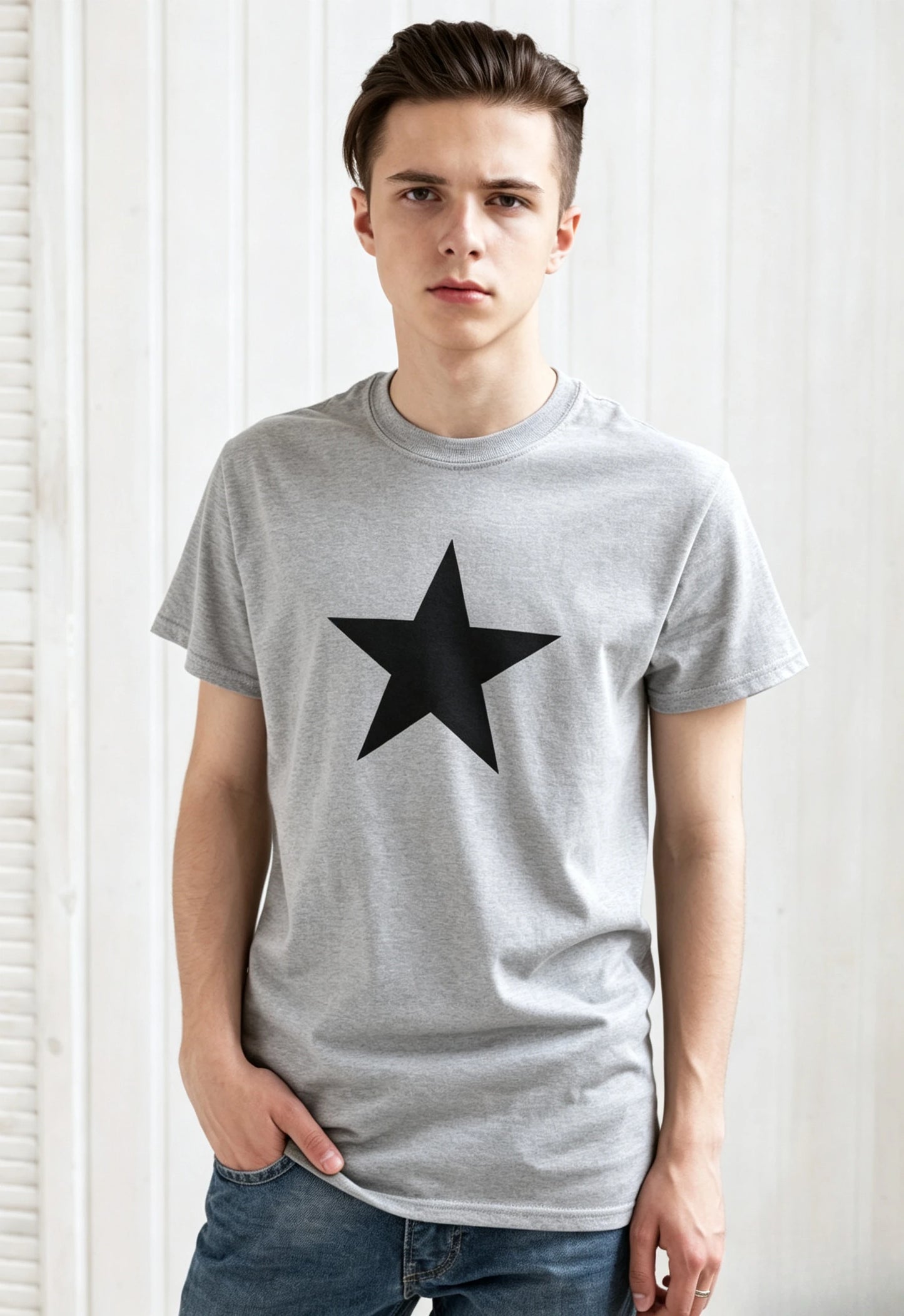 Black Star T Shirt Minimalist Abstract Geometric Streetwear Skater Urban Gym Fashion Retro Vintage Mens Graphic Printed Tee