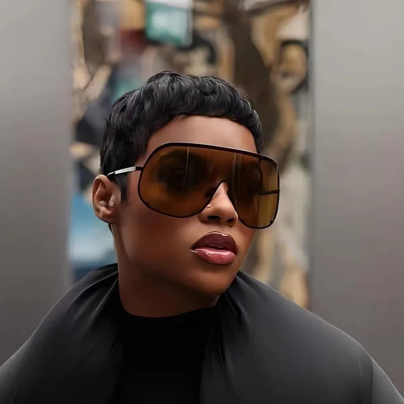 New Lntegrated Oversized Oval Shaped Sunglasses For Women Borderless Summer UV Resistant Glasses Outdoor Photography Eyewears