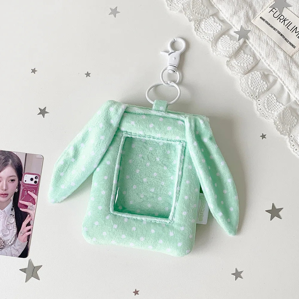 Cute Polka Dot Rabbit Ear 3 Inch Photocard Holder Keychain Korean Style Student Card Bag