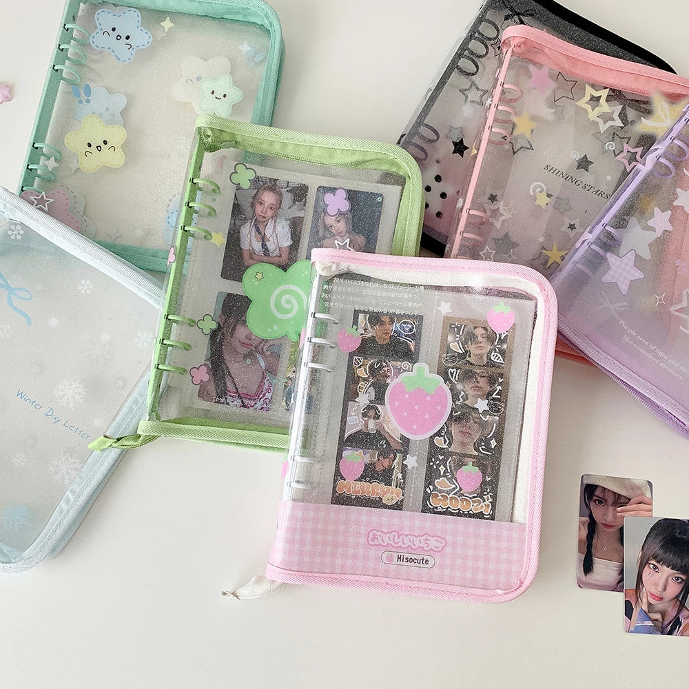 Hot selling Korean INS Fashion A5 PVC Zipper Loose leaf Album Cute Girl Idol Photos 4-Grid Storage Card Holder Photo Frame Gifts
