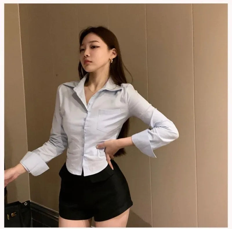Korean Slim Fit Long Sleeve Waist-Hugging Shirt Blouse | Inspired by Sophia