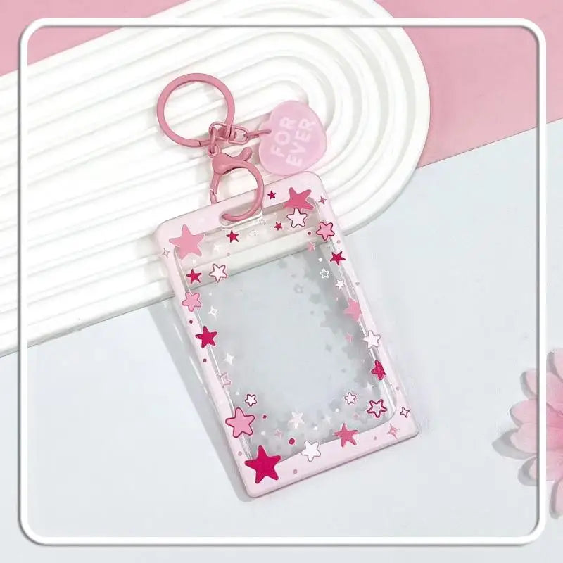 Star Sliding Cover Card Holder Transparent Portable ID Protector Kpop Photocard Case Student School Card Bus Card Holder