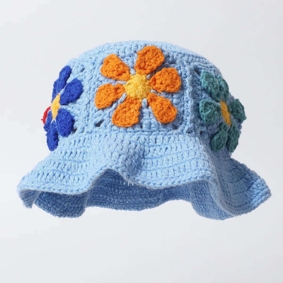 2023 Autumn New Crochet Korean Handmade Bucket Hat Women Weaving Knitted Hat  Fashion Flowers Autumn Winter Beanies Basin Cap