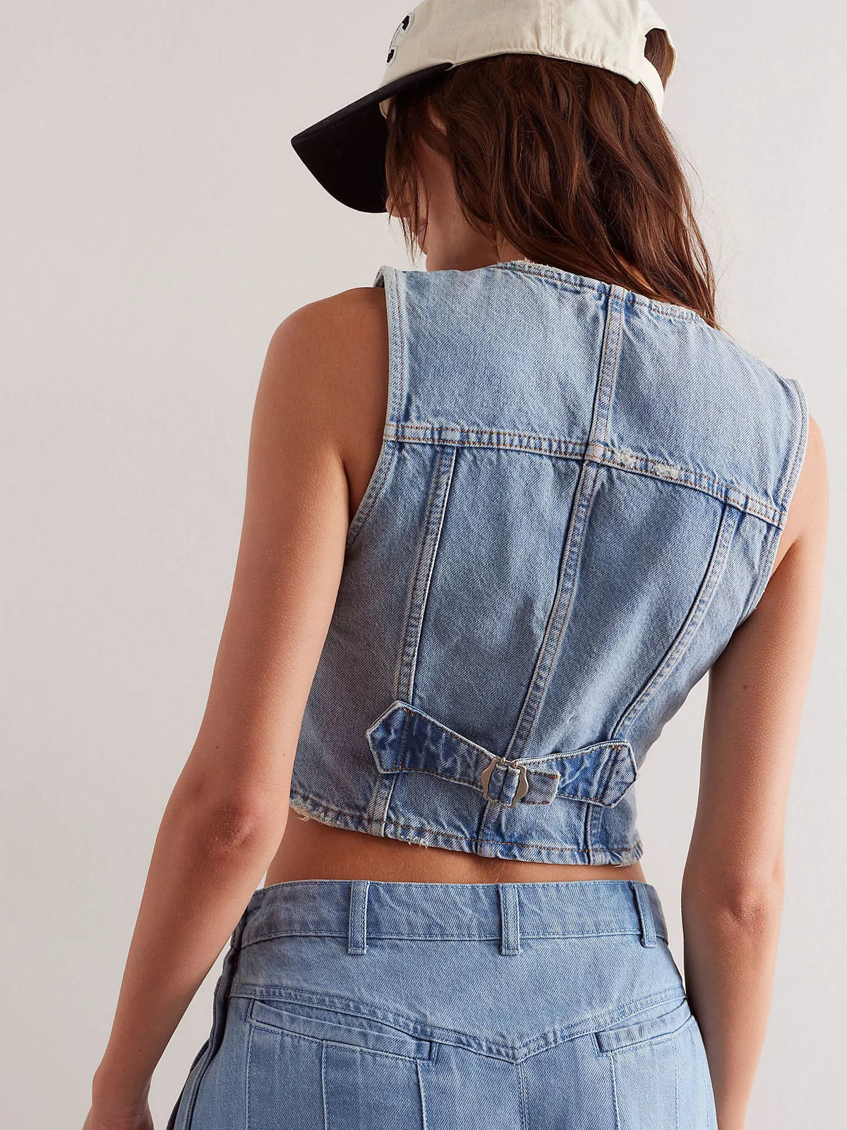 Retro Denim Vest Single-Buckle Top | Inspired by Daniela