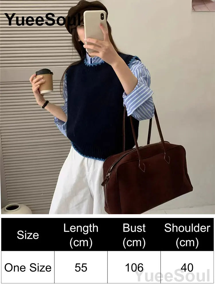 Blue Argyle Women's Vest Plaid Sleeveless Pullover Loose Knitted Sweater Vest 2026 New Autumn Y2K Casual Oversized Waistcoat