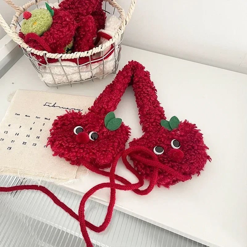 Cute Apple Shape Design Red Plush Earmuffs for Women Autumn and Winter Warm Ear Protection Fashion Versatile Straps Hairband