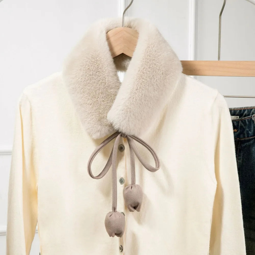 Sweet Rabbit Fur Earmuffs Multi Functional Headband Warm Scarf Tulip Flower Tether Neckerchief Fur Neck Warmer Daily Use