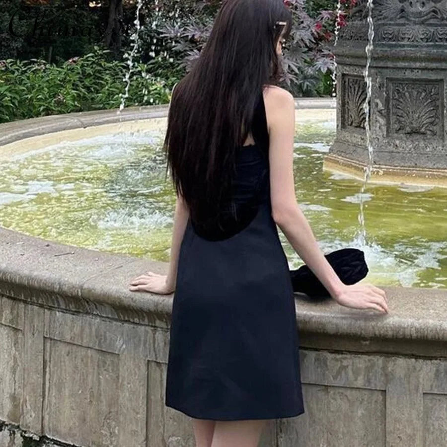 High-end Fashion Velvet Bow Splicing Dress 2025 Summer New Sexy Girl Backless Annual Meeting Gown Dress Mini Womens Dresses
