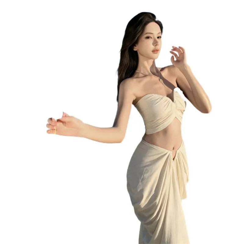 Desert Travel Vacation Suit Long Dress Sexy Pure Desire Tube Top Hip Skirt Island Wear Beach Skirt