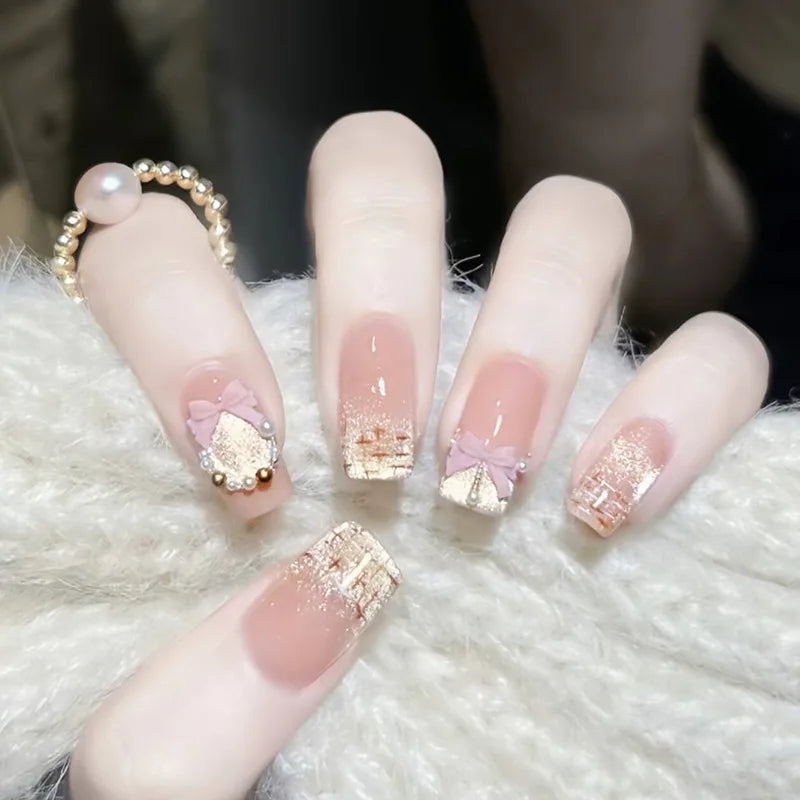 Gradient Flower Decor Almond Shaped Press-On Nails