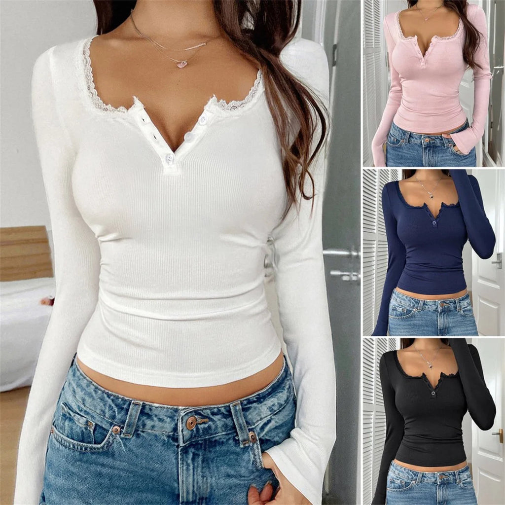 Y2K Lace Button Long-Sleeve Top | Inspired by Daniela