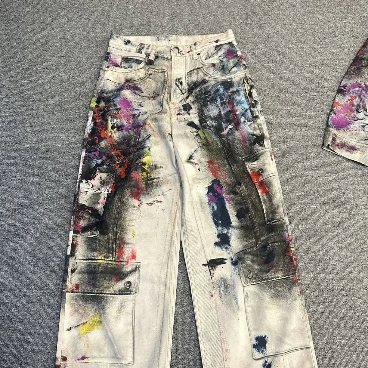 Vintage Graffiti Printed Jeans Women High Waisted Baggy Wide Leg Pants y2k Punk Trousers Fashion Pocket High Street Denim Pants