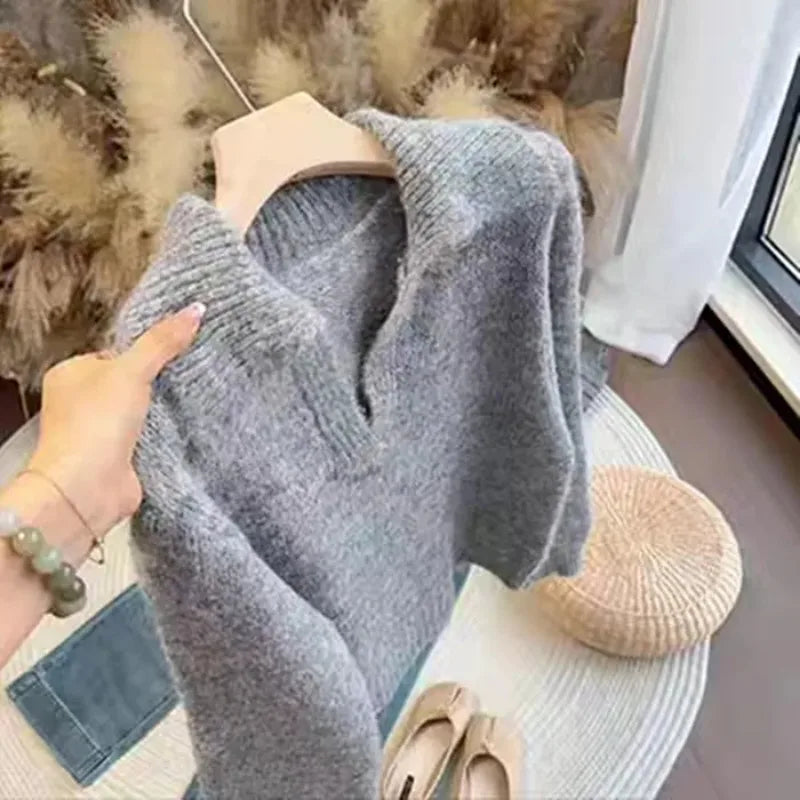 Loose Turn-Down Collar Knit Sweater | Inspired by Hande Erçel