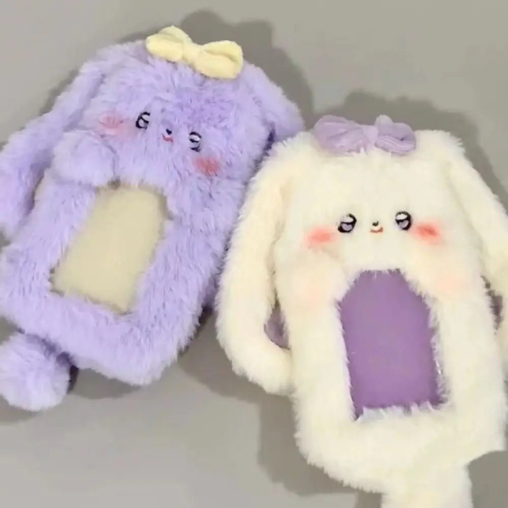 Cartoon Multifunctional Photocard Case Plush Big Eared Rabbit/Border Collie Card Case Rabbit/Dog/Cat Photo Card Holder Students