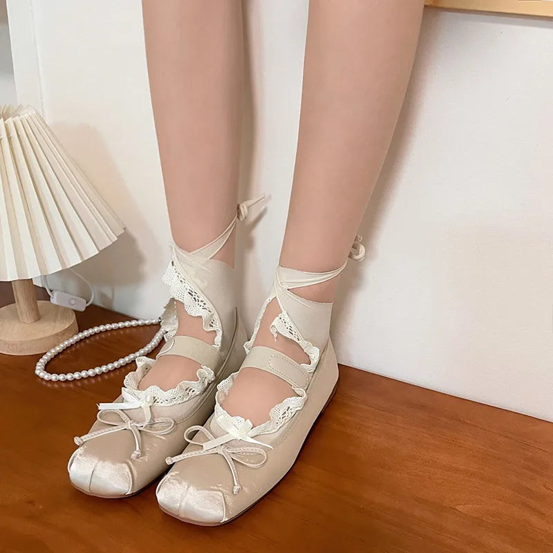 Lolita DIY Ripped Straps Lace Ballet Boat Socks Cotton Sweet Bow Tie JK Sock Y2k Sexy Low Cut Socks Invisible Japanese Stockings