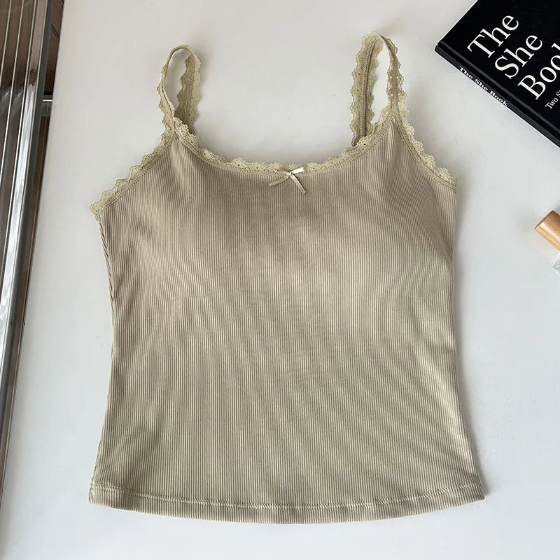 New Lace Backless Bralette One-Piece Strap Vest Women with Chest Pad Inner And Outer Wear Top