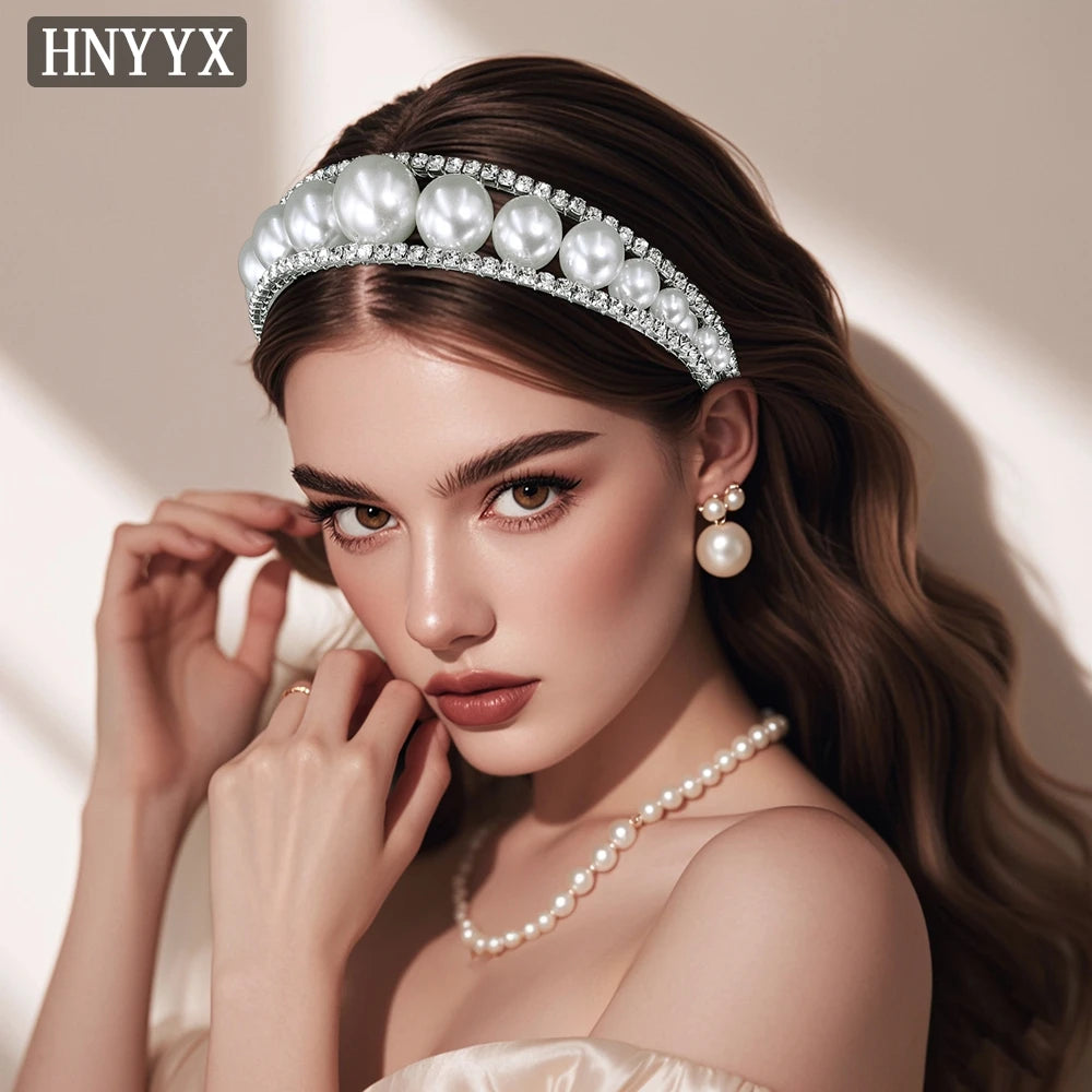 HNYYX Luxury Wedding Headband Full Pearl Hair Accessories Fashion Girls' Hairbands Women Bridal Headwear Jewelry Headpiece A263