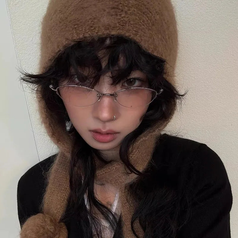 Korean Retro Cat Eye Anti-blue Light Glasses Women No Makeup Plain Glasses Men Contrasting Cute Decorative Computer Glasses