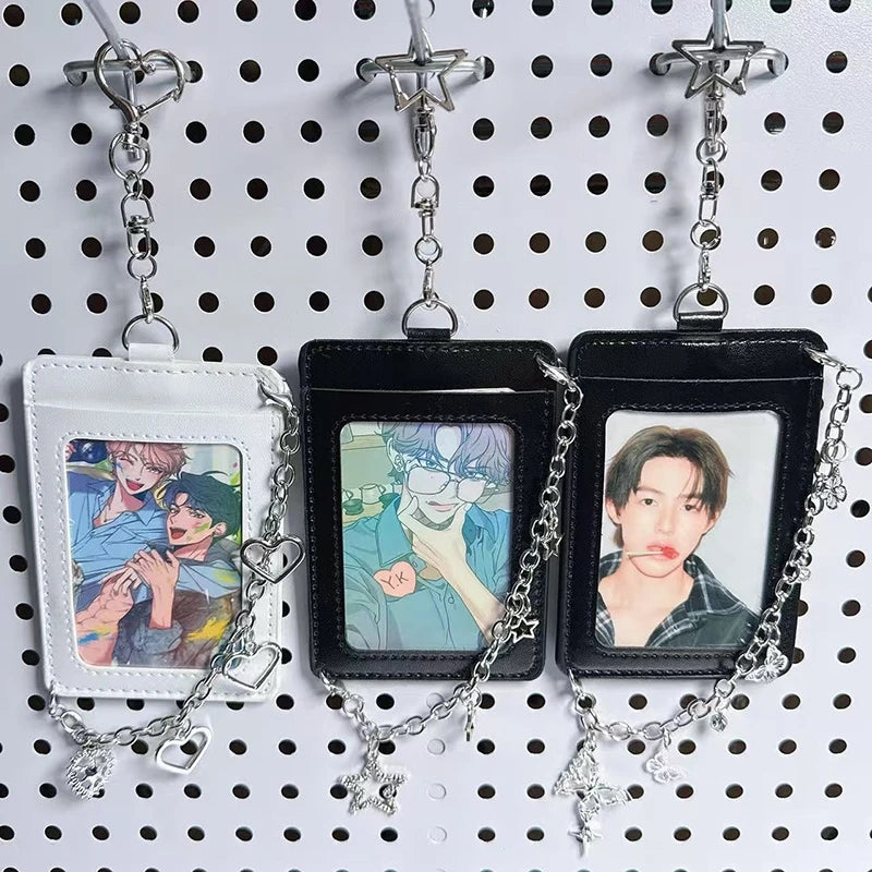 Kpop Photocard Holder PU Leather Photo Card Holder Idol Photocards Cover ID Card Sleeves Bag Charms Keychain Photo Album