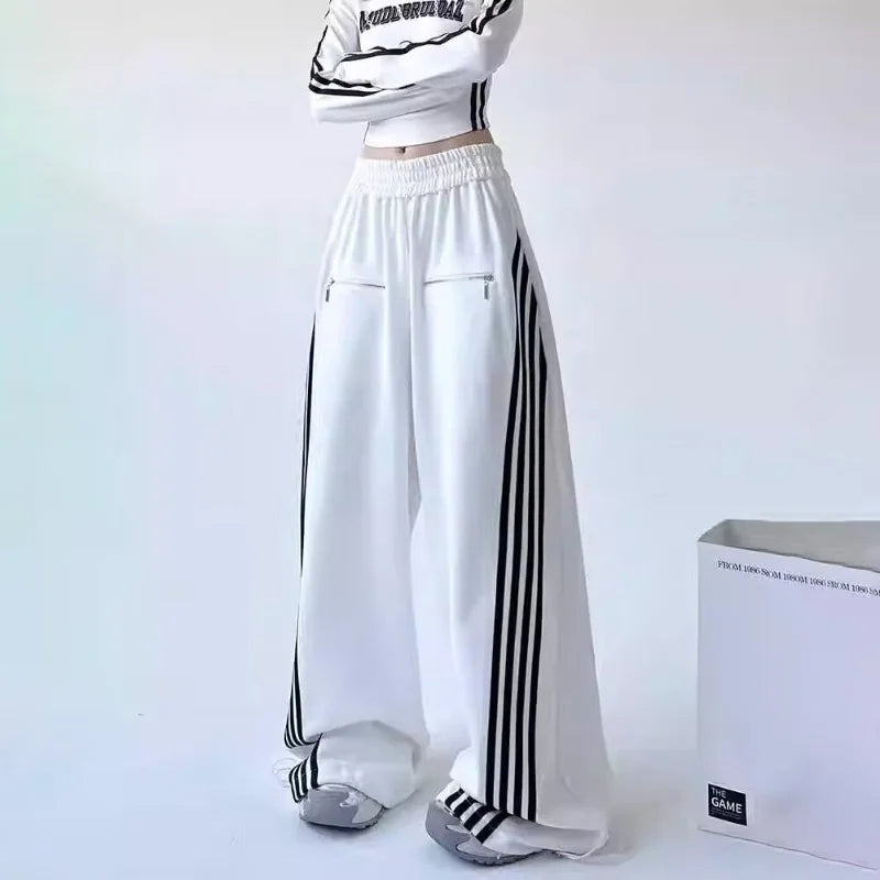 2026 Ropa Y2K Streetwear Striped Patchwork Elastic Waist Baggy New Pants For Women Wide Leg Drawstring Sweatpants Lady Trousers