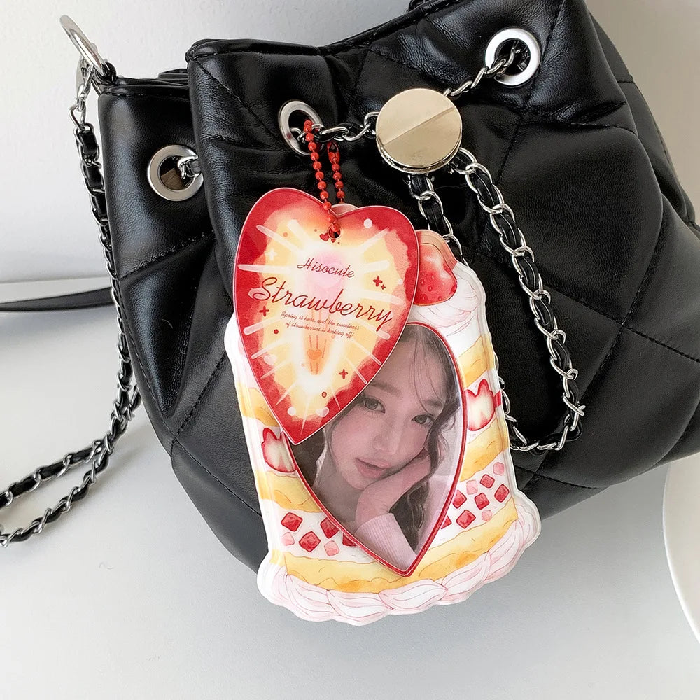Kawaii Summer Fruit Strawberry 3 inch Kpop Photocard Holder idol Photo Card Holder Bag Pendant