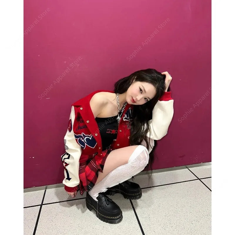 Korean Ive K-pop Stage Outfit Women Concert Outfits Hip-Hop Street Dancewear Performance Costume Baseball Jacket Loose