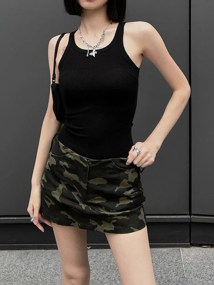 Camouflage Denim Cargo Skirts Women Sexy Low Waist Streetwear Mini Skirt Vintage American Harajuku Casual Female Slim Skirt