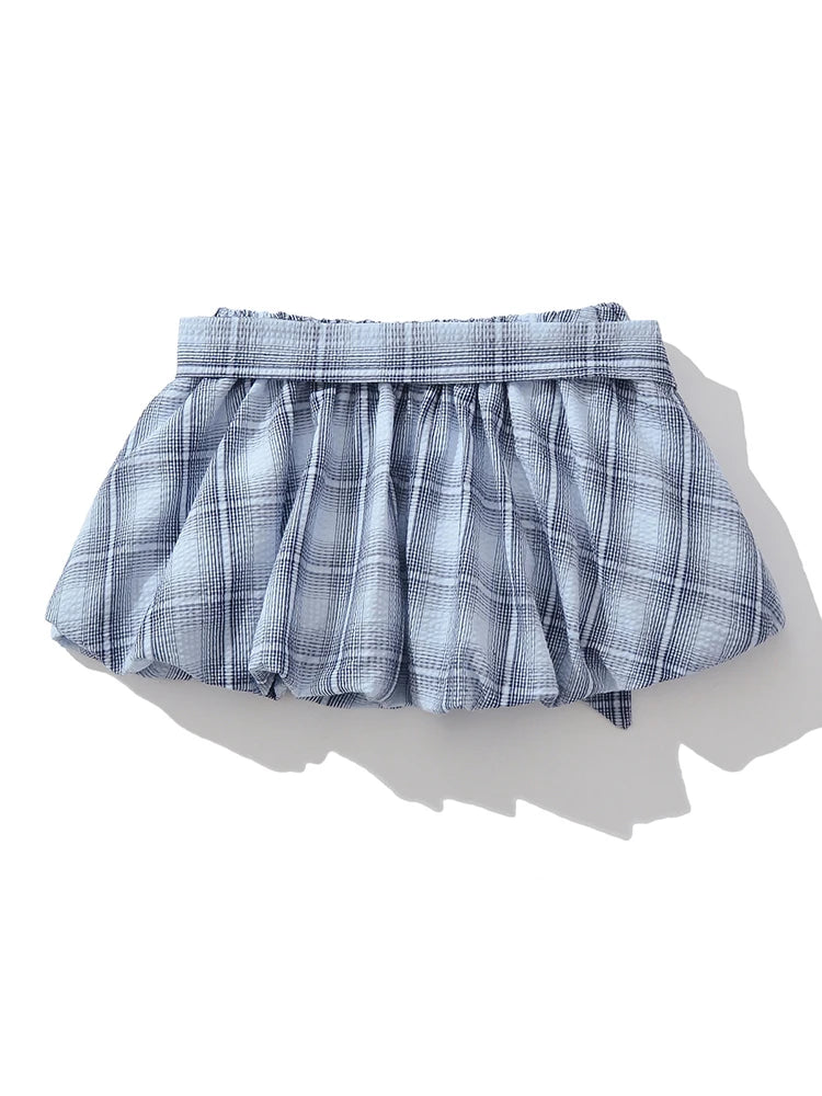 Chu Sau beauty Women New Fashion Sweet Plaid Chic Sashes Mini Skirt Sexy Elastic Low Waist Super Short Skirts A Line Skorts