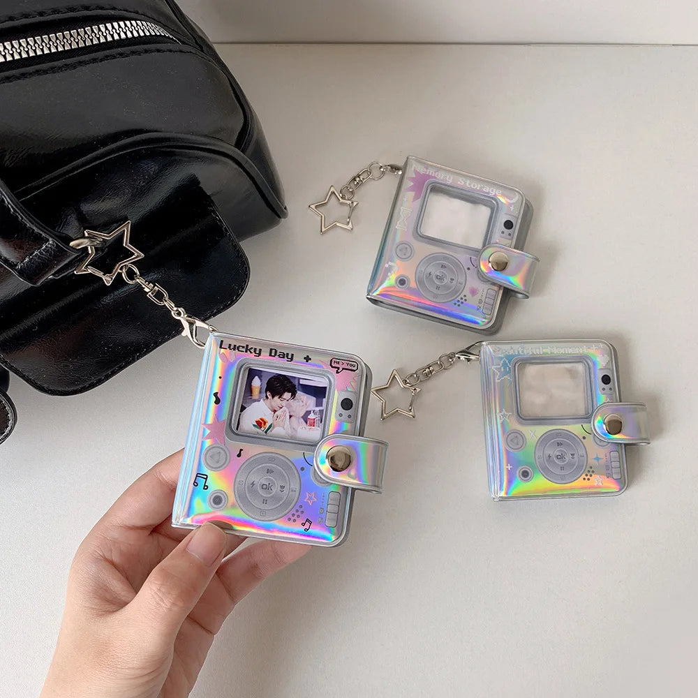 INS Fashion Sparkling 2-inch Photo Album Mini Cute Girl Idol Photo Storage Pendant Stars Card Book Keychain Photo Frame Student