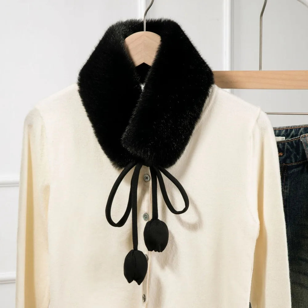 Sweet Rabbit Fur Earmuffs Multi Functional Headband Warm Scarf Tulip Flower Tether Neckerchief Fur Neck Warmer Daily Use