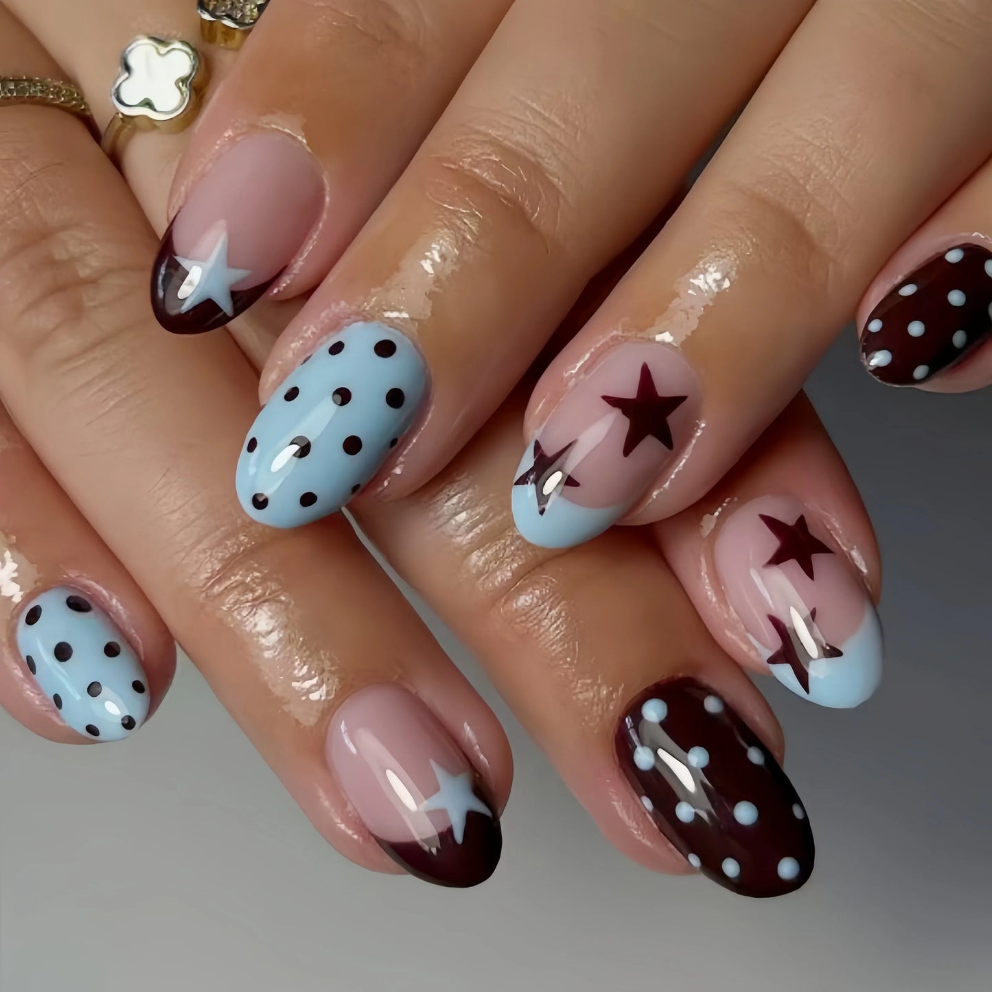 30Pcs Fake Nails Sweet Pink French Polka Dots Bows and Playful Cherries—Press-On Nails Perfect as Gifts for Girls and Friends